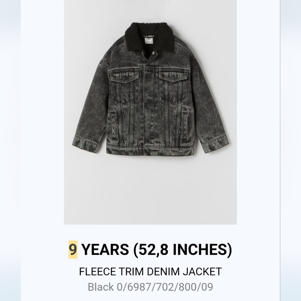 Zara Fleece trim denim jacket size 9